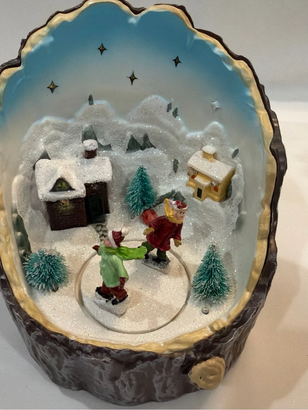 LED Snowy Ice Skating Village Holiday Scene - White/Blue